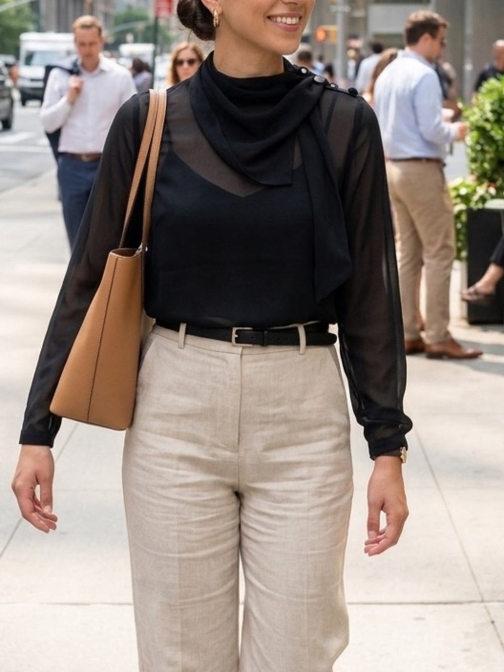 Zara Black Sheer Scarf Neck Blouse Long Sleeve Elegant Workwear Top